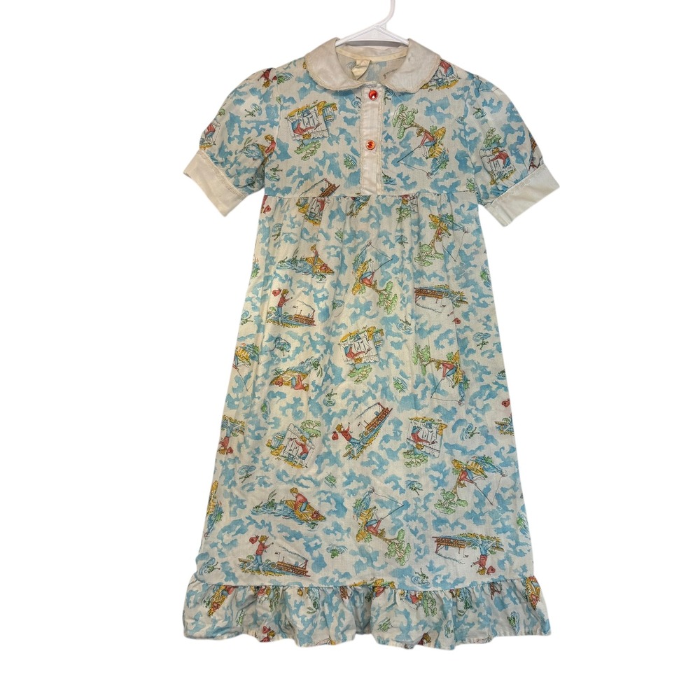 KID DUD Childs Vintage‎ Pajamas Nightgown Retro Painting 6/6x